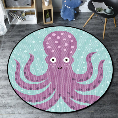 Skorter | Cartoon Kids' Room Rug Multicolored Sea Creatures Rug Synthetic Non-Slip Stain Resistant Washable Rug