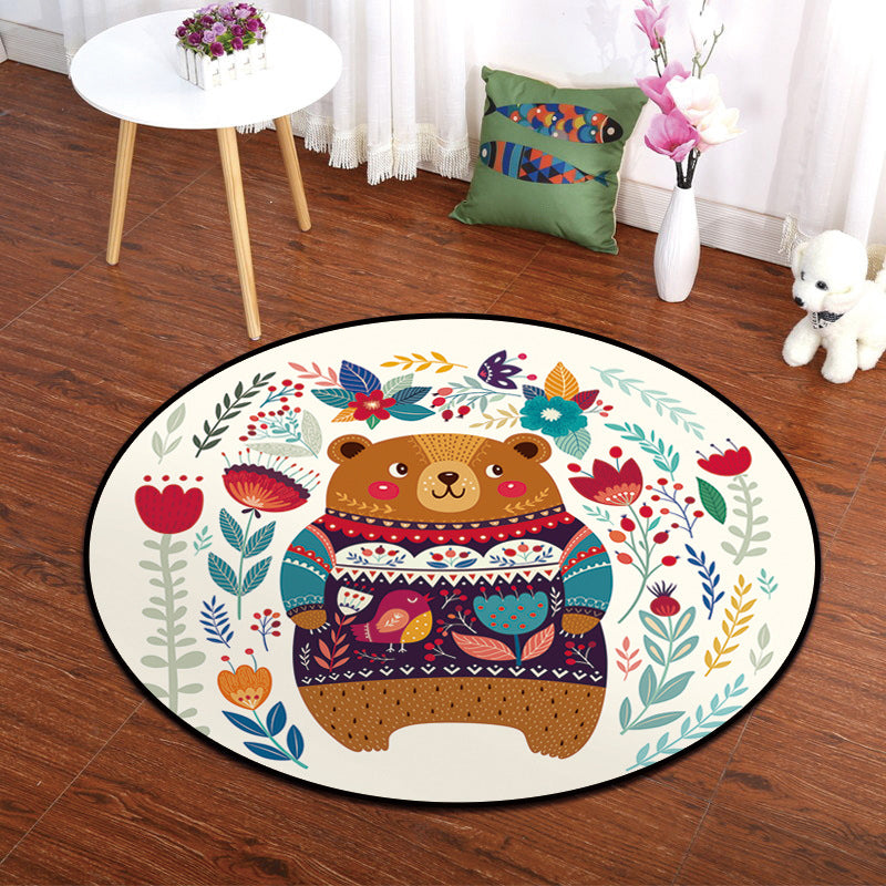 Skorter | Colorful Animal Painting Print Rug Multi-Colored Cartoon Rug Synthetic Washable Non-Slip Stain-Resistant Rug for Nursery