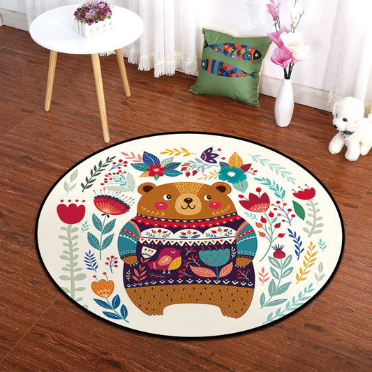 Skorter | Colorful Animal Painting Print Rug Multi-Colored Cartoon Rug Synthetic Washable Non-Slip Stain-Resistant Rug for Nursery
