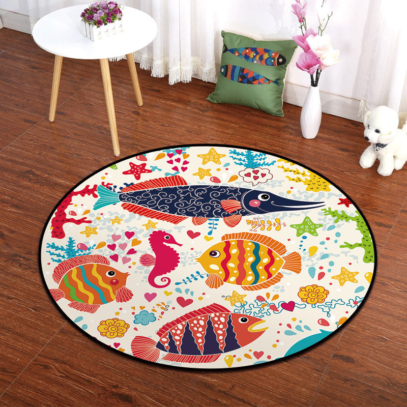 Skorter | Colorful Animal Painting Print Rug Multi-Colored Cartoon Rug Synthetic Washable Non-Slip Stain-Resistant Rug for Nursery