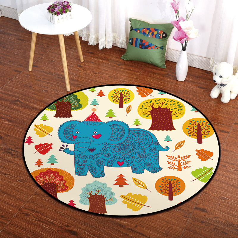 Skorter | Colorful Animal Painting Print Rug Multi-Colored Cartoon Rug Synthetic Washable Non-Slip Stain-Resistant Rug for Nursery