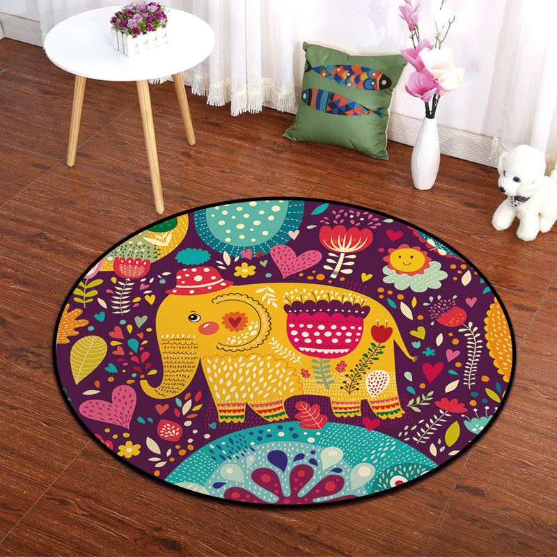 Skorter | Colorful Animal Painting Print Rug Multi-Colored Cartoon Rug Synthetic Washable Non-Slip Stain-Resistant Rug for Nursery