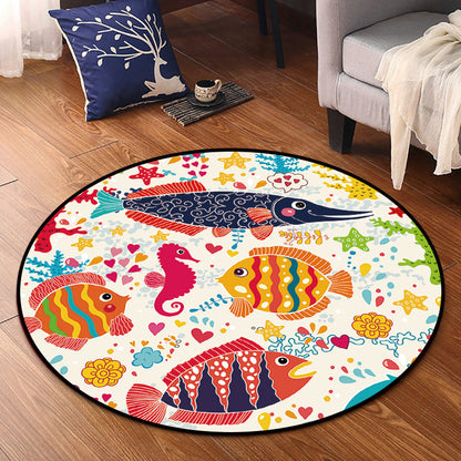 Skorter | Cartoon Kids Room Rug Multicolored Polypropylene Rug Pet Friendly Non-Slip Washable Rug