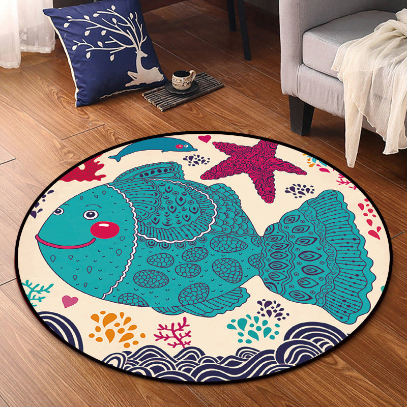 Skorter | Cartoon Kids Room Rug Multicolored Polypropylene Rug Pet Friendly Non-Slip Washable Rug