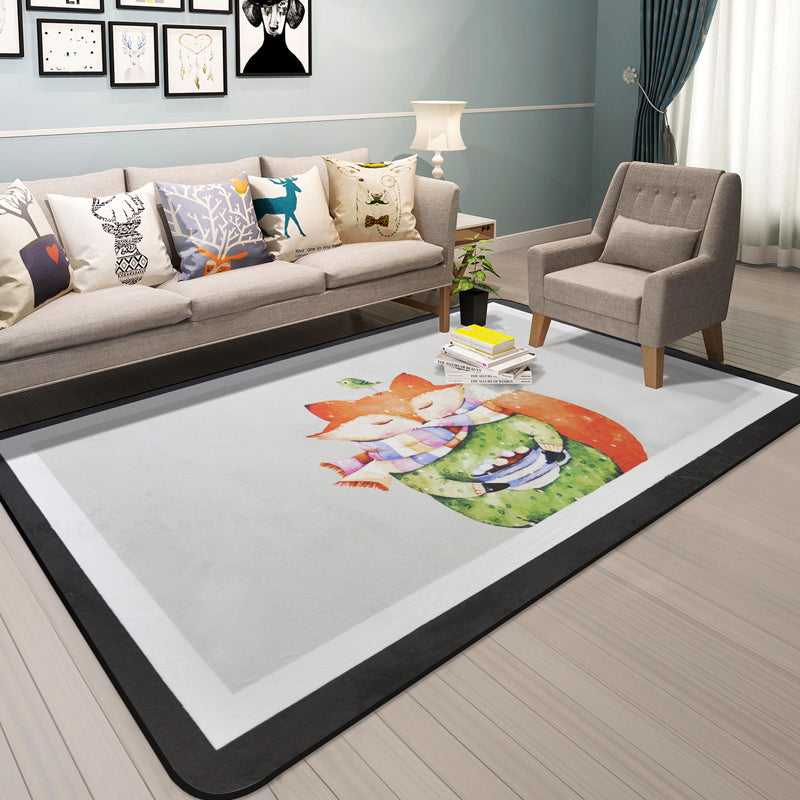 Skorter | Cartoon Animal Gentleman Rug Multicolor Polypropylene Rug Washable Pet Friendly Non-Slip Underlay Rug for Living Room