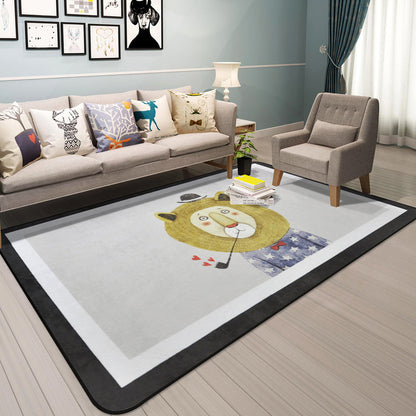 Skorter | Cartoon Animal Gentleman Rug Multicolor Polypropylene Rug Washable Pet Friendly Non-Slip Underlay Rug for Living Room