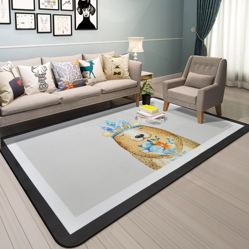 Skorter | Cartoon Animal Gentleman Rug Multicolor Polypropylene Rug Washable Pet Friendly Non-Slip Underlay Rug for Living Room