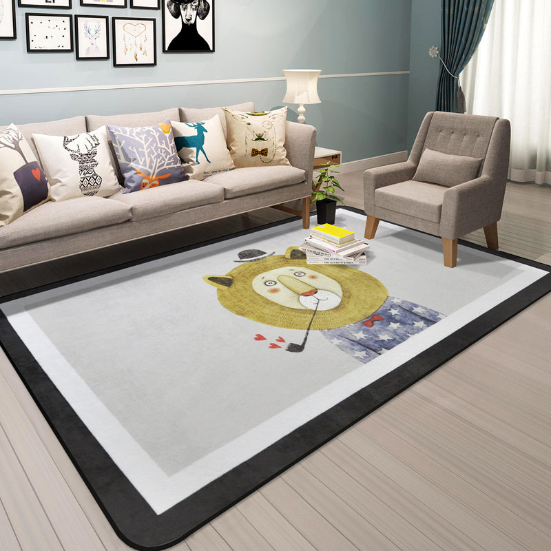 Skorter | Cartoon Animal Gentleman Rug Multicolor Polypropylene Rug Washable Pet Friendly Non-Slip Underlay Rug for Living Room