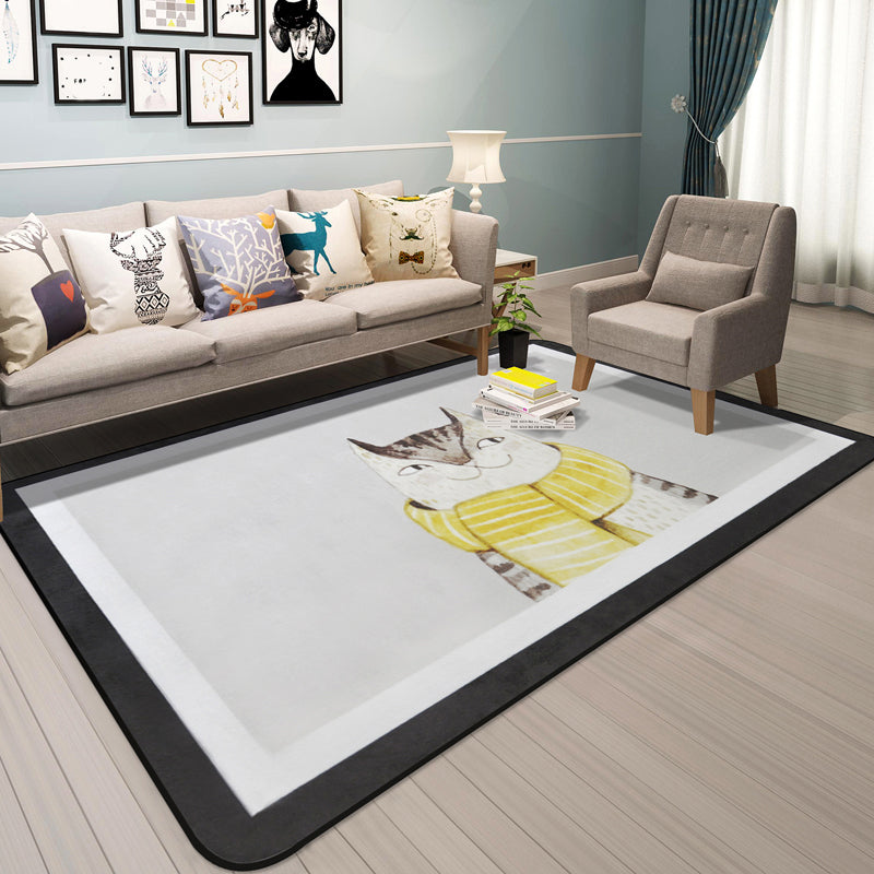 Skorter | Cartoon Animal Gentleman Rug Multicolor Polypropylene Rug Washable Pet Friendly Non-Slip Underlay Rug for Living Room