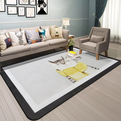 Skorter | Cartoon Animal Gentleman Rug Multicolor Polypropylene Rug Washable Pet Friendly Non-Slip Underlay Rug for Living Room