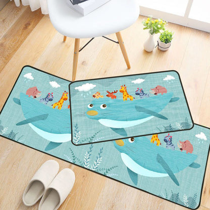 Skorter | Childlike Animal Pattern Carpet Multicolored Cartoon Carpet Synthetic Non-Slip Machine Washable Stain Resistant Carpet for the Children's Room