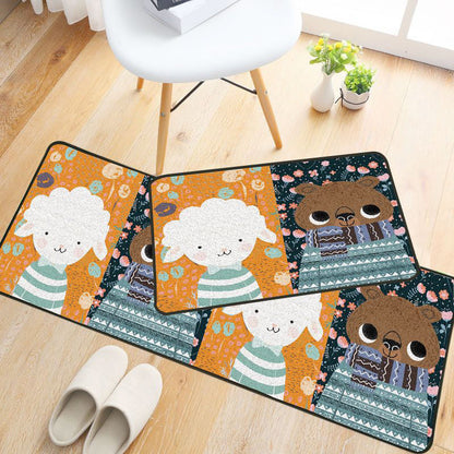 Skorter | Childlike Animal Pattern Carpet Multicolored Cartoon Carpet Synthetic Non-Slip Machine Washable Stain Resistant Carpet for the Children's Room