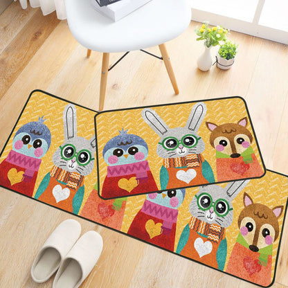 Skorter | Childlike Animal Pattern Carpet Multicolored Cartoon Carpet Synthetic Non-Slip Machine Washable Stain Resistant Carpet for the Children's Room