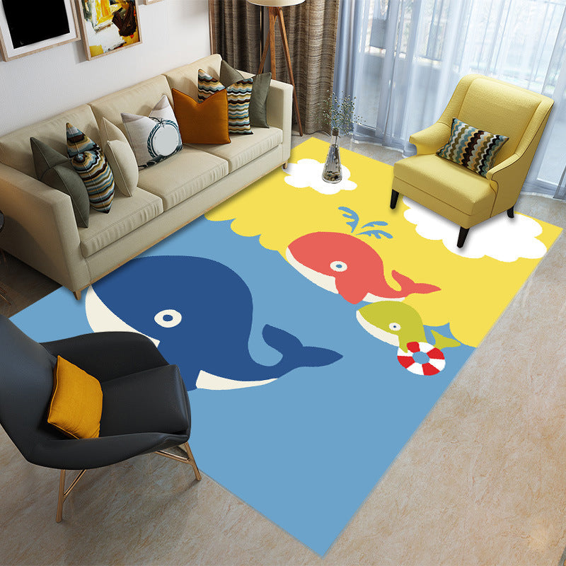 Skorter | Childly Multicolored Cartoon Rug Polypropylene Animal Print Rug Non-Slip Stain Resistant Pet Friendly Rug for the Children’s Room