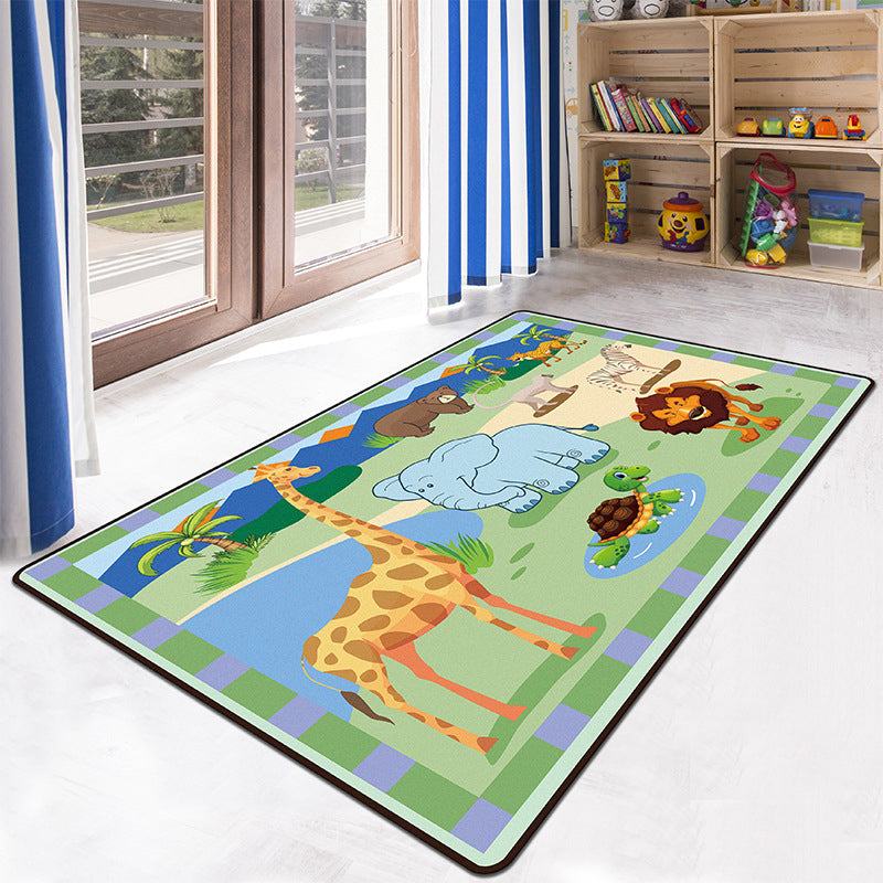 Skorter | Educational Multicolor Zoo Print Rug Synthetic Cartoon Rug Non-Slip Play Mat for Children