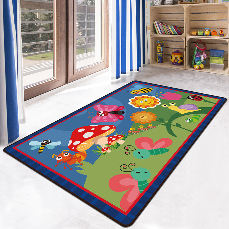 Skorter | Educational Multicolor Zoo Print Rug Synthetic Cartoon Rug Non-Slip Play Mat for Children