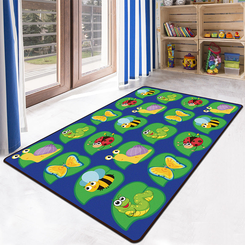 Skorter | Educational Multicolor Zoo Print Rug Synthetic Cartoon Rug Non-Slip Play Mat for Children
