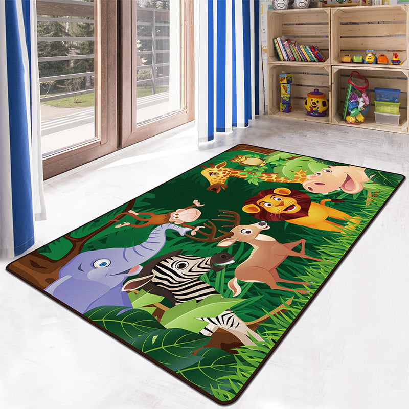 Skorter | Educational Multicolor Zoo Print Rug Synthetic Cartoon Rug Non-Slip Play Mat for Children