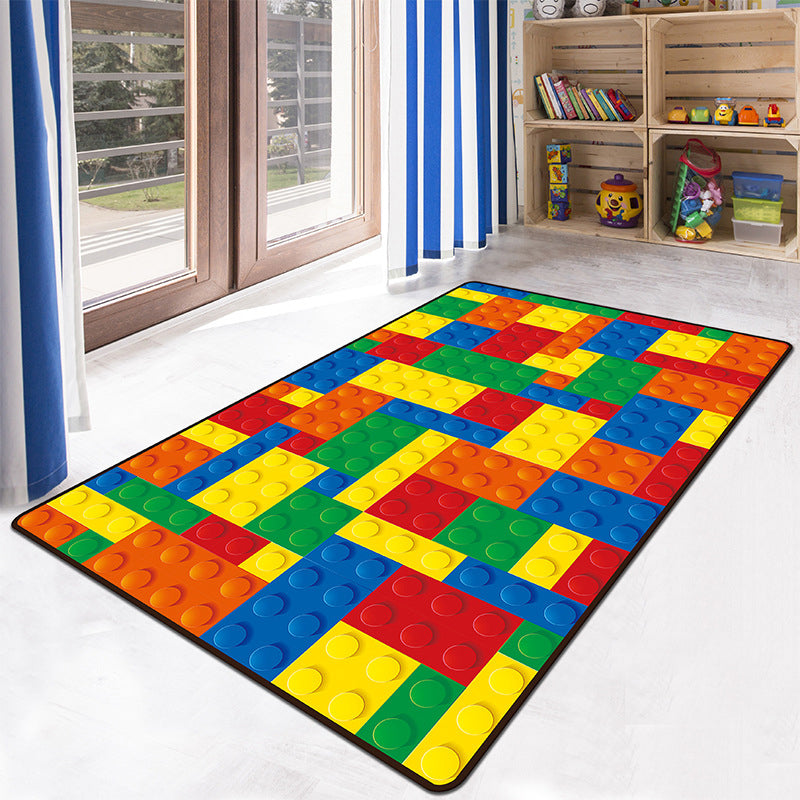 Skorter | Educational Multicolor Zoo Print Rug Synthetic Cartoon Rug Non-Slip Play Mat for Children