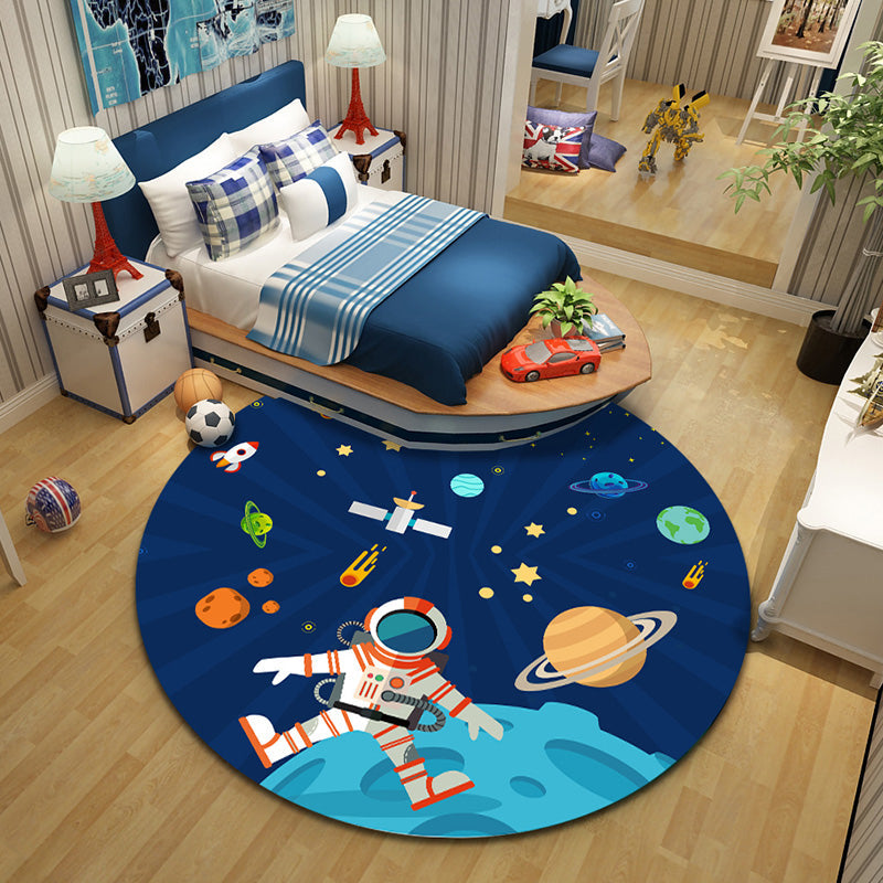 Skorter | Cartoon Character Indoor Rug Multi Colored Polyester Carpet Stain Resistant Non-Slip Backing Pet Friendly Rug for Child Room