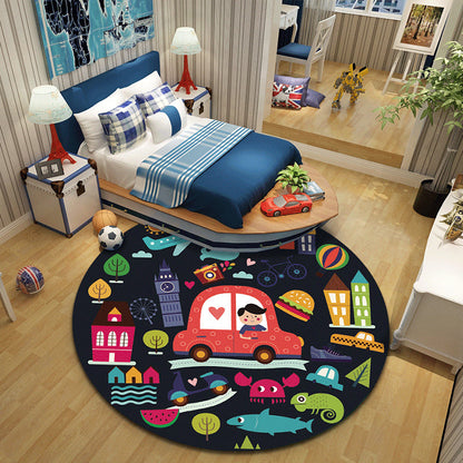Skorter | Cartoon Character Indoor Rug Multi Colored Polyester Carpet Stain Resistant Non-Slip Backing Pet Friendly Rug for Child Room