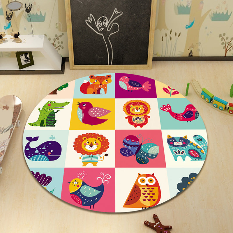 Skorter | Cartoon Character Indoor Rug Multi Colored Polyester Carpet Stain Resistant Non-Slip Backing Pet Friendly Rug for Child Room