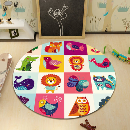 Skorter | Cartoon Character Indoor Rug Multi Colored Polyester Carpet Stain Resistant Non-Slip Backing Pet Friendly Rug for Child Room