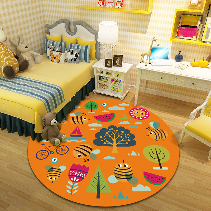 Skorter | Cartoon Character Indoor Rug Multi Colored Polyester Carpet Stain Resistant Non-Slip Backing Pet Friendly Rug for Child Room