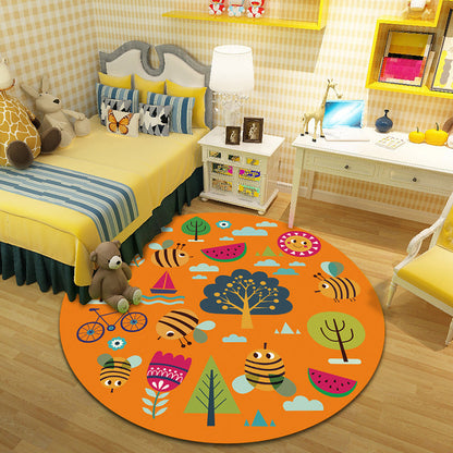 Skorter | Cartoon Character Indoor Rug Multi Colored Polyester Carpet Stain Resistant Non-Slip Backing Pet Friendly Rug for Child Room
