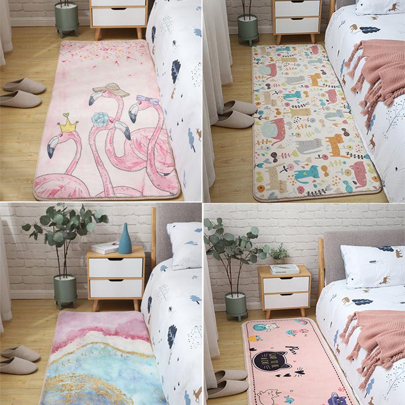 Skorter | Children's Room Rug Multicolored Animal Sketches Rug Cotton Machine Washable Rug