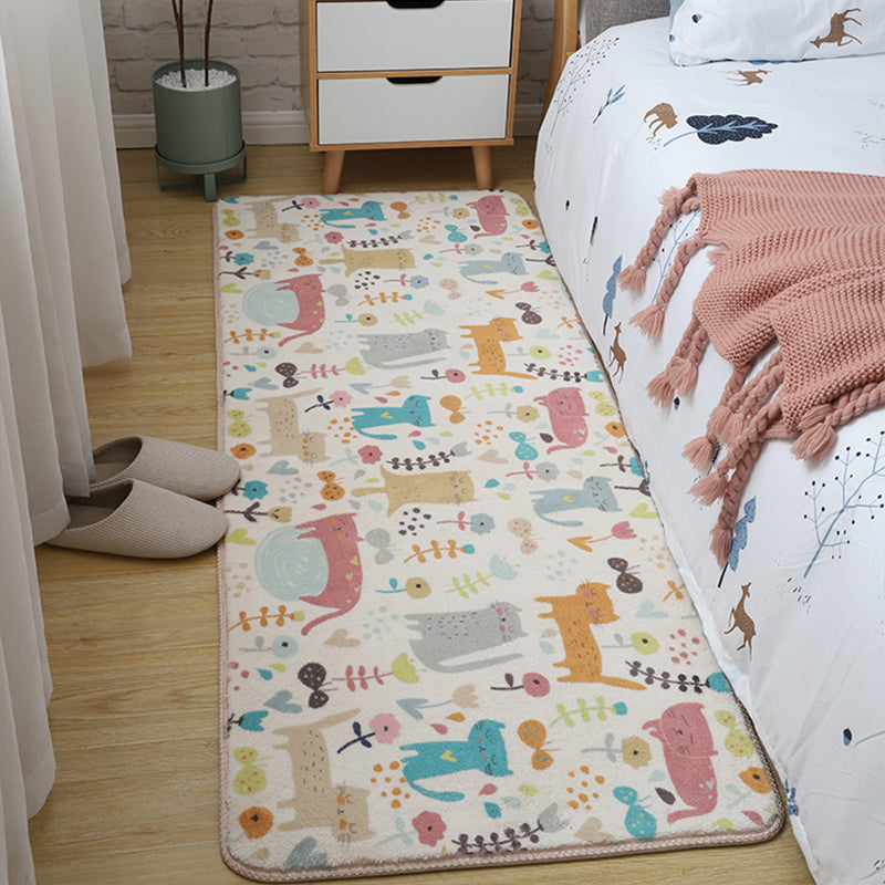Skorter | Children's Room Rug Multicolored Animal Sketches Rug Cotton Machine Washable Rug