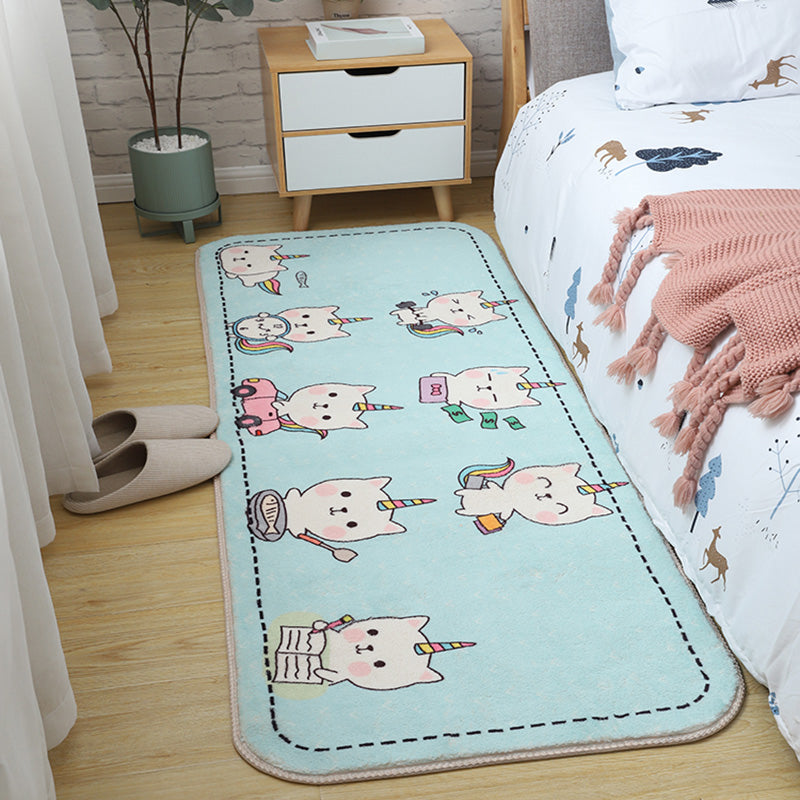 Skorter | Children's Room Rug Multicolored Animal Sketches Rug Cotton Machine Washable Rug