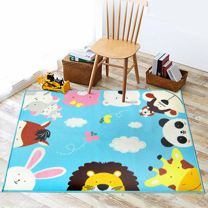 Skorter | Cartoon Kindergarten Area Rug Multi Colored Animal Pattern Rug Polypropylene Non-Slip Backing Pet-Friendly Washable Rug