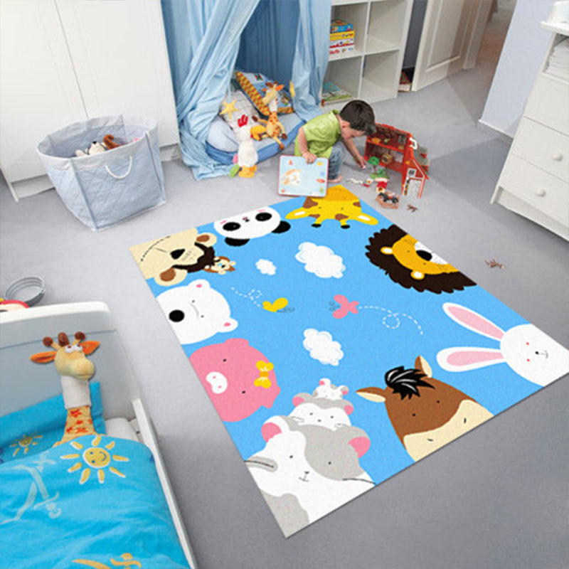 Skorter | Cartoon Kindergarten Area Rug Multi Colored Animal Pattern Rug Polypropylene Non-Slip Backing Pet-Friendly Washable Rug