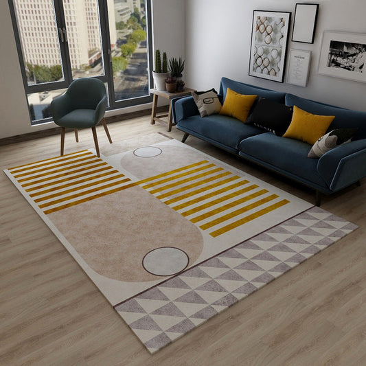 Skorter | Chic Geometric Colorblock Rug Multicolored Nordic Rug Polypropylene Non-slip Washable Pet-friendly Rug for Room