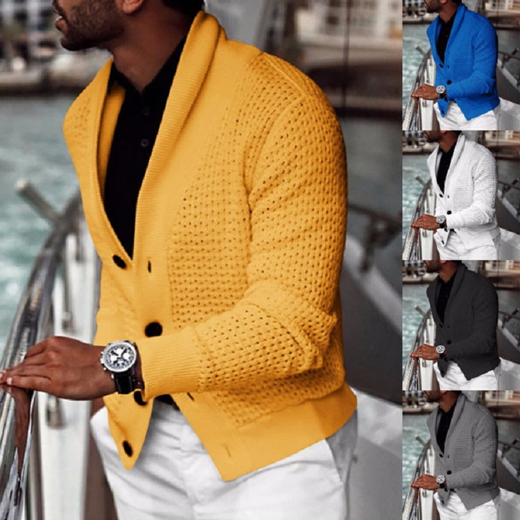 Men's cardigan with textured design and elegant shawl collar Skorter