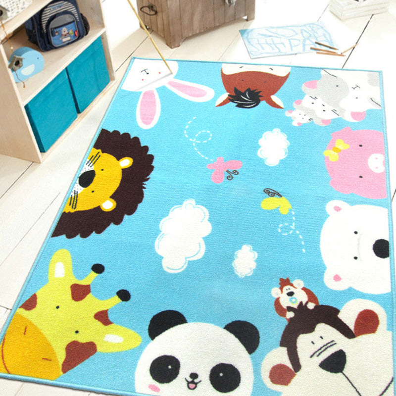 Skorter | Colorful Back for Children Multi Color Animal Pattern Carpet Synthetic Stain Resistant Non-Slip Back Machine Washable Carpet for Preschool