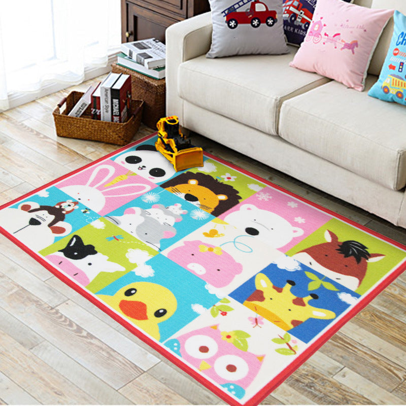 Skorter | Colorful Back for Children Multi Color Animal Pattern Carpet Synthetic Stain Resistant Non-Slip Back Machine Washable Carpet for Preschool
