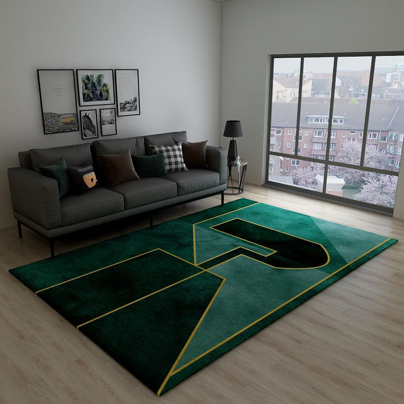Skorter | Black Green Vintage Rug Polyester Abstract Geometric Rug Machine Washable Non-Slip Pet-Friendly Carpet for Large Room