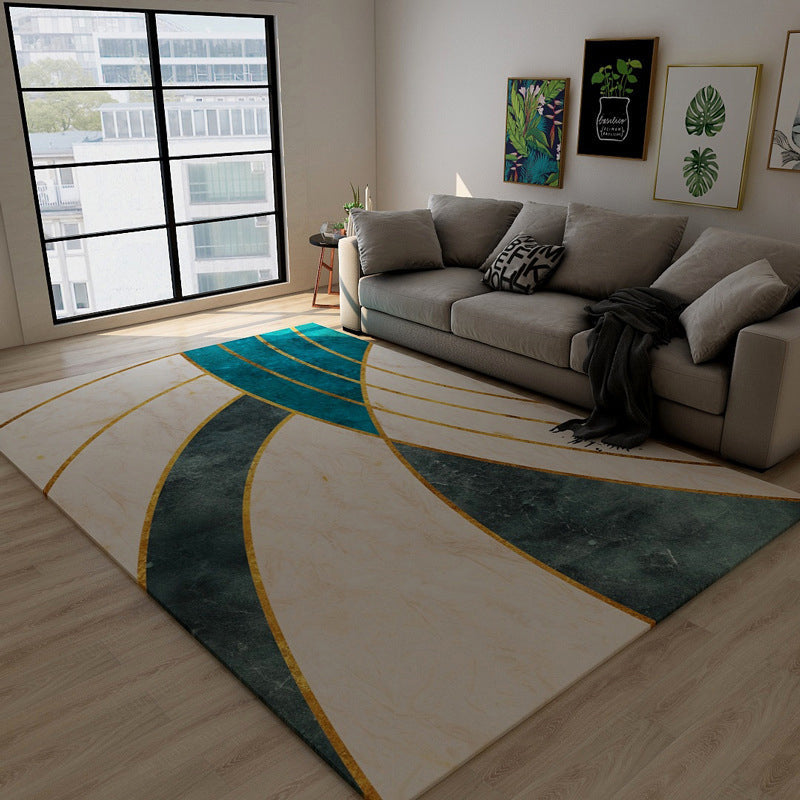 Skorter | Black Green Vintage Rug Polyester Abstract Geometric Rug Machine Washable Non-Slip Pet-Friendly Carpet for Large Room