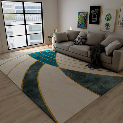 Skorter | Black Green Vintage Rug Polyester Abstract Geometric Rug Machine Washable Non-Slip Pet-Friendly Carpet for Large Room