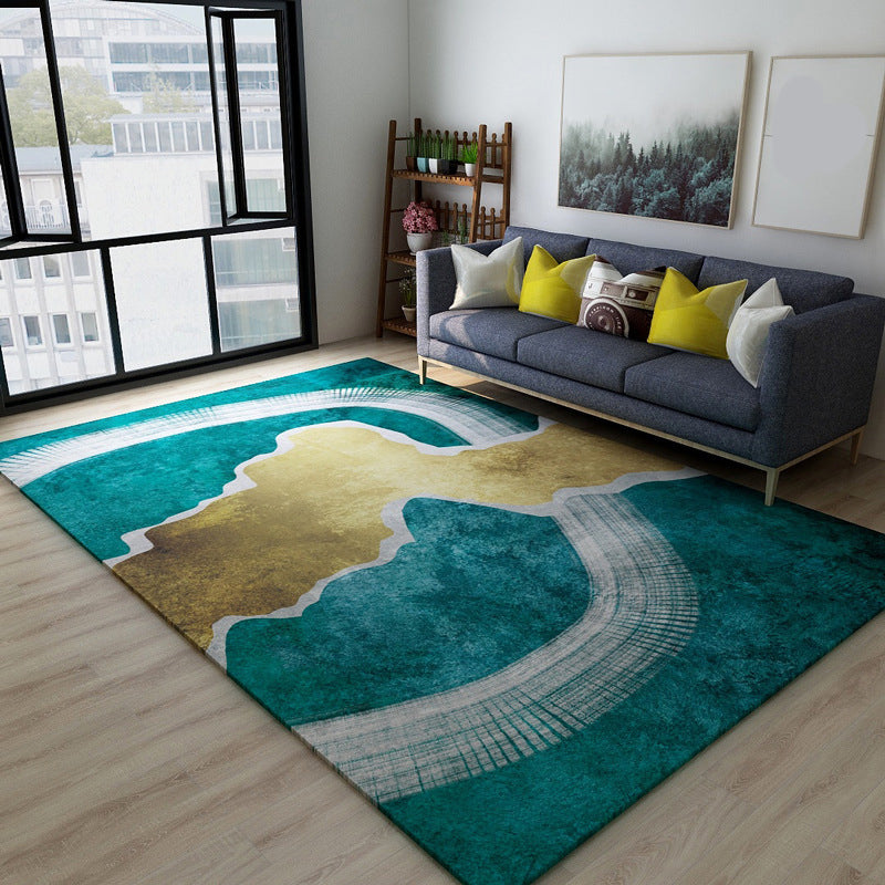 Skorter | Black Green Vintage Rug Polyester Abstract Geometric Rug Machine Washable Non-Slip Pet-Friendly Carpet for Large Room