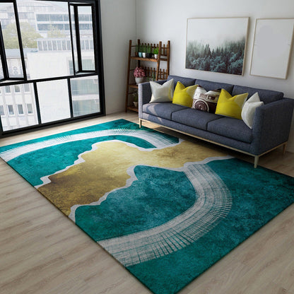 Skorter | Black Green Vintage Rug Polyester Abstract Geometric Rug Machine Washable Non-Slip Pet-Friendly Carpet for Large Room