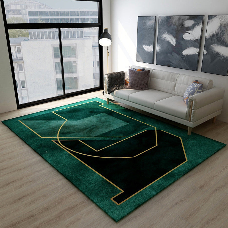 Skorter | Black Green Vintage Rug Polyester Abstract Geometric Rug Machine Washable Non-Slip Pet-Friendly Carpet for Large Room
