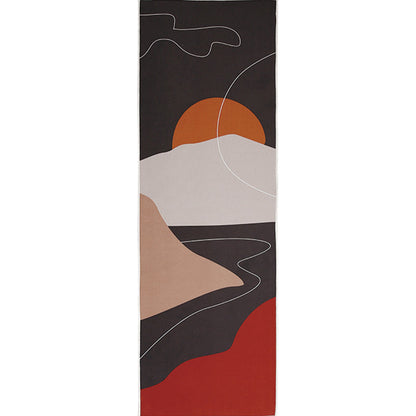 Skorter | Artistic Sunrise Landscape Pattern Rug Black Modern Rug Synthetic Non-Slip Backing Washable Pet Friendly Carpet for Bedroom