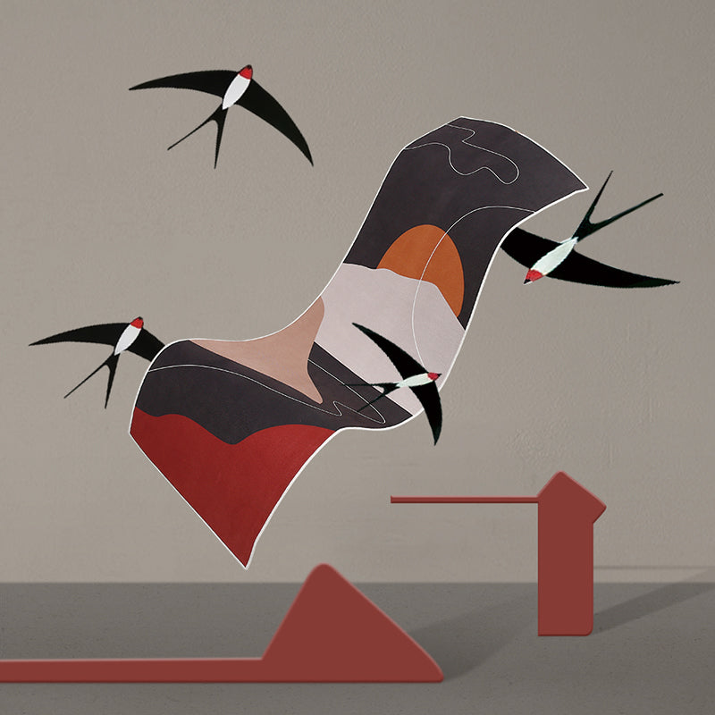 Skorter | Artistic Sunrise Landscape Pattern Rug Black Modern Rug Synthetic Non-Slip Backing Washable Pet Friendly Carpet for Bedroom