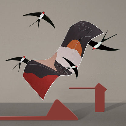 Skorter | Artistic Sunrise Landscape Pattern Rug Black Modern Rug Synthetic Non-Slip Backing Washable Pet Friendly Carpet for Bedroom