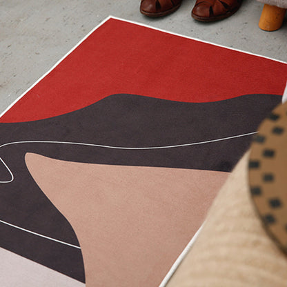 Skorter | Artistic Sunrise Landscape Pattern Rug Black Modern Rug Synthetic Non-Slip Backing Washable Pet Friendly Carpet for Bedroom