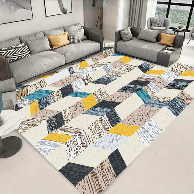 Skorter | Glam 3D Print Geometric Rug Multicolored Modern Rug Polyester Pet Friendly Stain Resistant Non-Slip Rug for Home