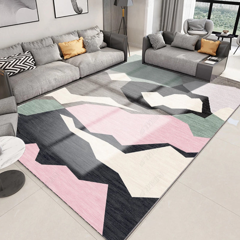 Skorter | Glam 3D Print Geometric Rug Multicolored Modern Rug Polyester Pet Friendly Stain Resistant Non-Slip Rug for Home